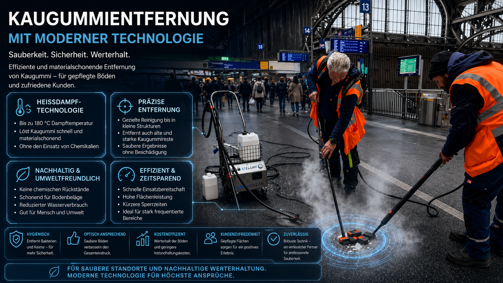 Kaugummientfernung mit moderner Technologie – Heißdampf, präzise Entfernung, nachhaltig und effizient